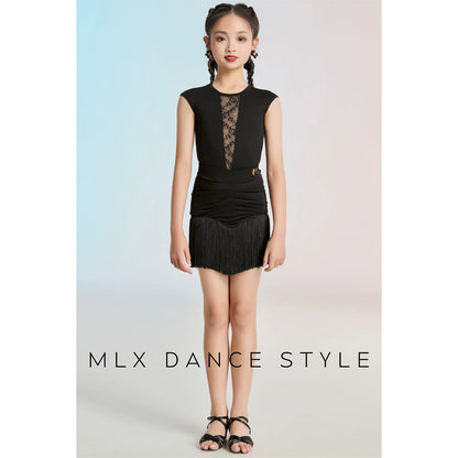 MLX children's Latin dance costume, fringed skirt, girls' dance one-piece top, practice performance costume