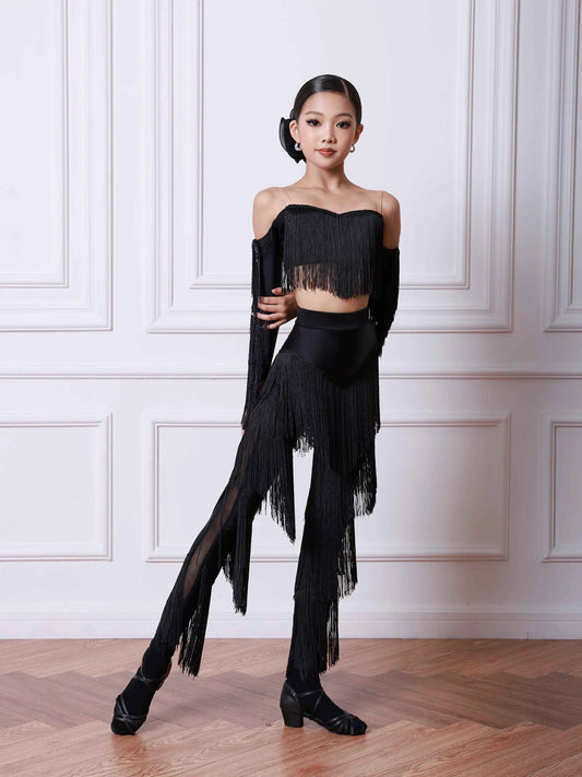 TID Latin dance suit girls autumn and winter practice suit fringed dance pants practice suit national standard dance suit