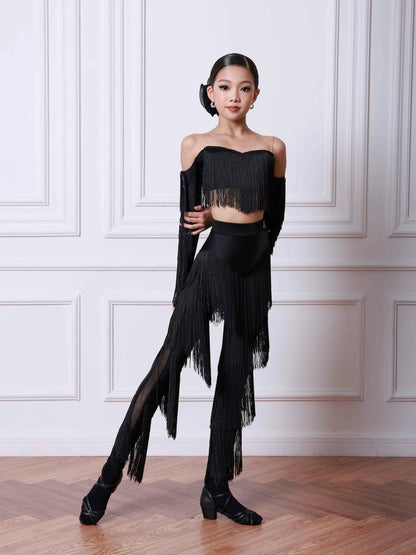 TID Latin dance suit girls autumn and winter practice suit fringed dance pants practice suit national standard dance suit