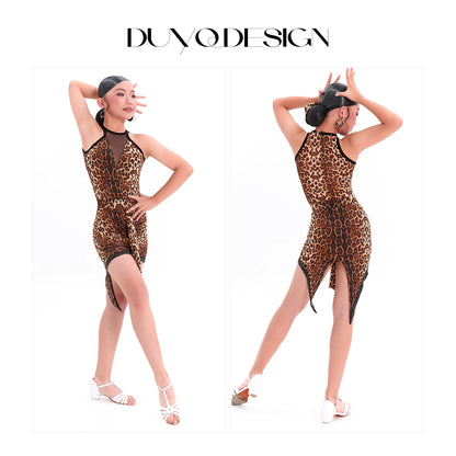 DUYQ children's style "Leopard Hidden Xia Ying" 005 top gymnastics suit girls Latin dance practice suit professional - Mine·Jas