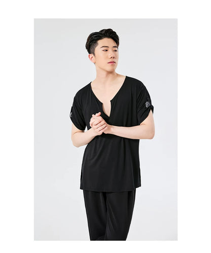 BOBO. L156 Boys Latin Dance Clothing High-end Professional Practice Clothing Adult Loose Short Sleeve Top