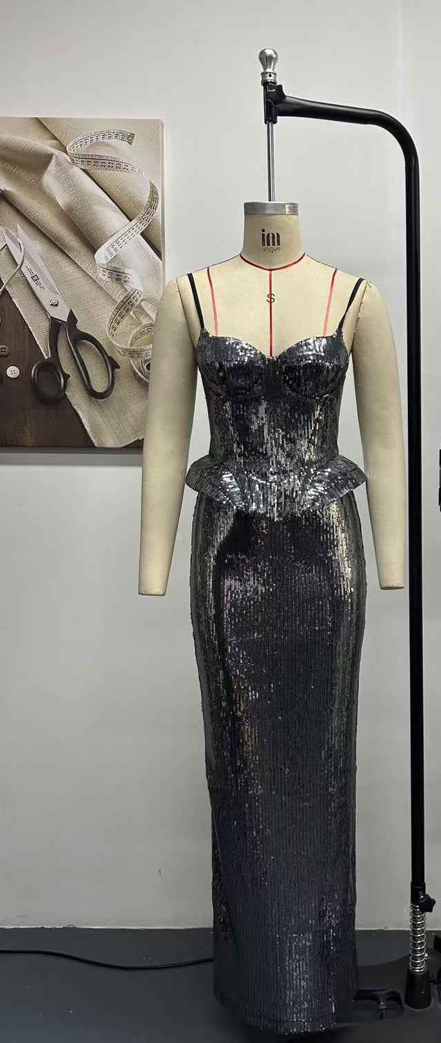 Z0045 sequin suspender dress