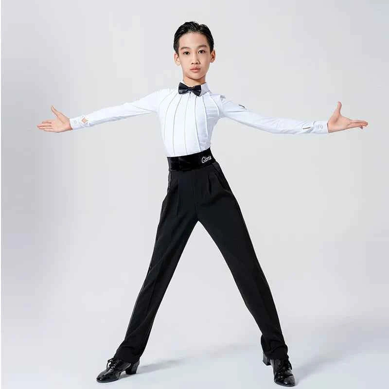 G.DANCE Children's Dance Boys Latin Modern Dance White Shirt Trousers Show Competition Regulations