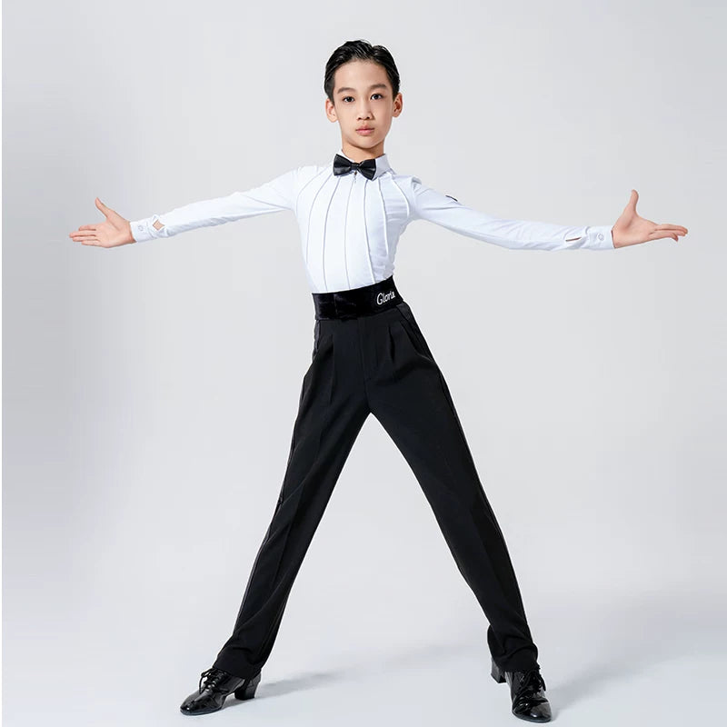 G.DANCE Children's Dance Boys Latin Modern Dance White Shirt Trousers Show Competition Regulations
