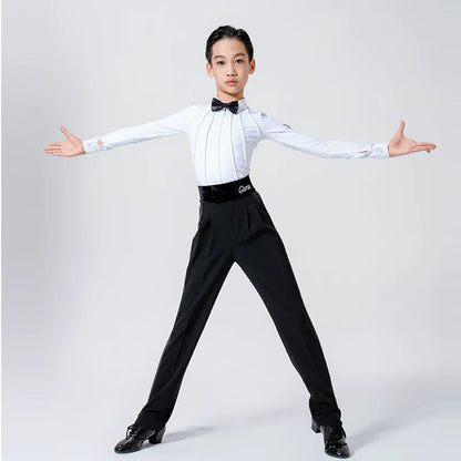 G.DANCE Children's Dance Boys Latin Modern Dance White Shirt Trousers Show Competition Regulations