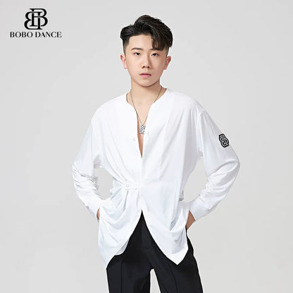 BOBO.L081 Adult Boys Latin Dance Clothing Autumn and Winter Design Men's Shirt Long Sleeve Practice Clothing Performance Clothing Top
