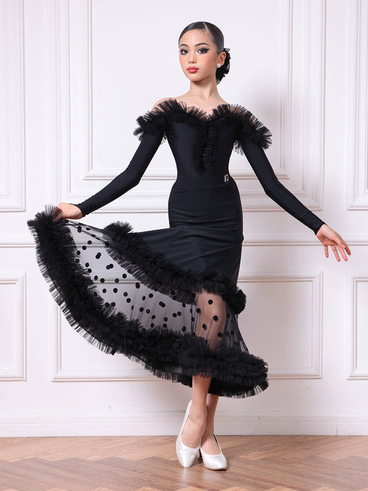 TID.Ballroom Latin dance skirt new lace one-piece top waltz ballroom dance performance clothes practice clothes