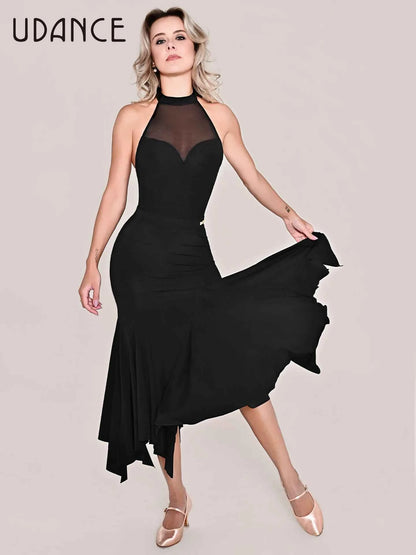 UDANCE high-end fashion ballroom dance top mesh sleeveless leaking back women's top AMD17