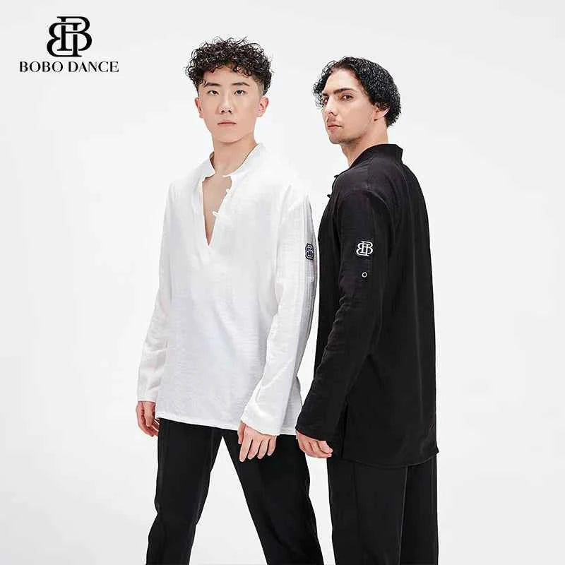 BOBO Boys Latin Dance Clothing High-end Professional Practice Clothing Men's Adult Loose Art Test Short Sleeve Top