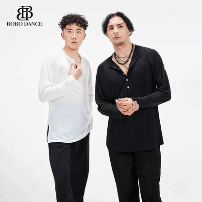 BOBO Boys Latin Dance Suit Professional Top Adult Practice Suit Art Test Performance Training Suit Men's Shirt