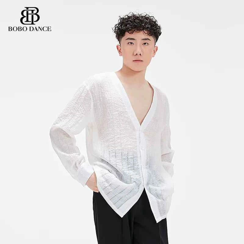 BOBO Men's Latin Dance Suit Shirt High-end Professional Practice Suit Adult Couple Top Long Sleeve Boys