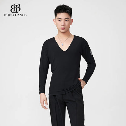 BOBO-DANCE.L040 Boys Latin Dance Clothing High-end New Professional Practice Clothing Men's Adult Loose Autumn and Winter Long Sleeve Top