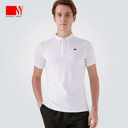 NY Fashion Men's POLO Shirt Waffle Stretch Fabric Top Short Sleeve T-Shirt National Ballroom Dance 20199T - Mine·Jas