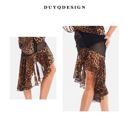 DUYQ "Leopard Girl" 012 Lotus Leaf Edge Drawstring Skirt National Standard Women's Professional Latin Dance Practice Suit