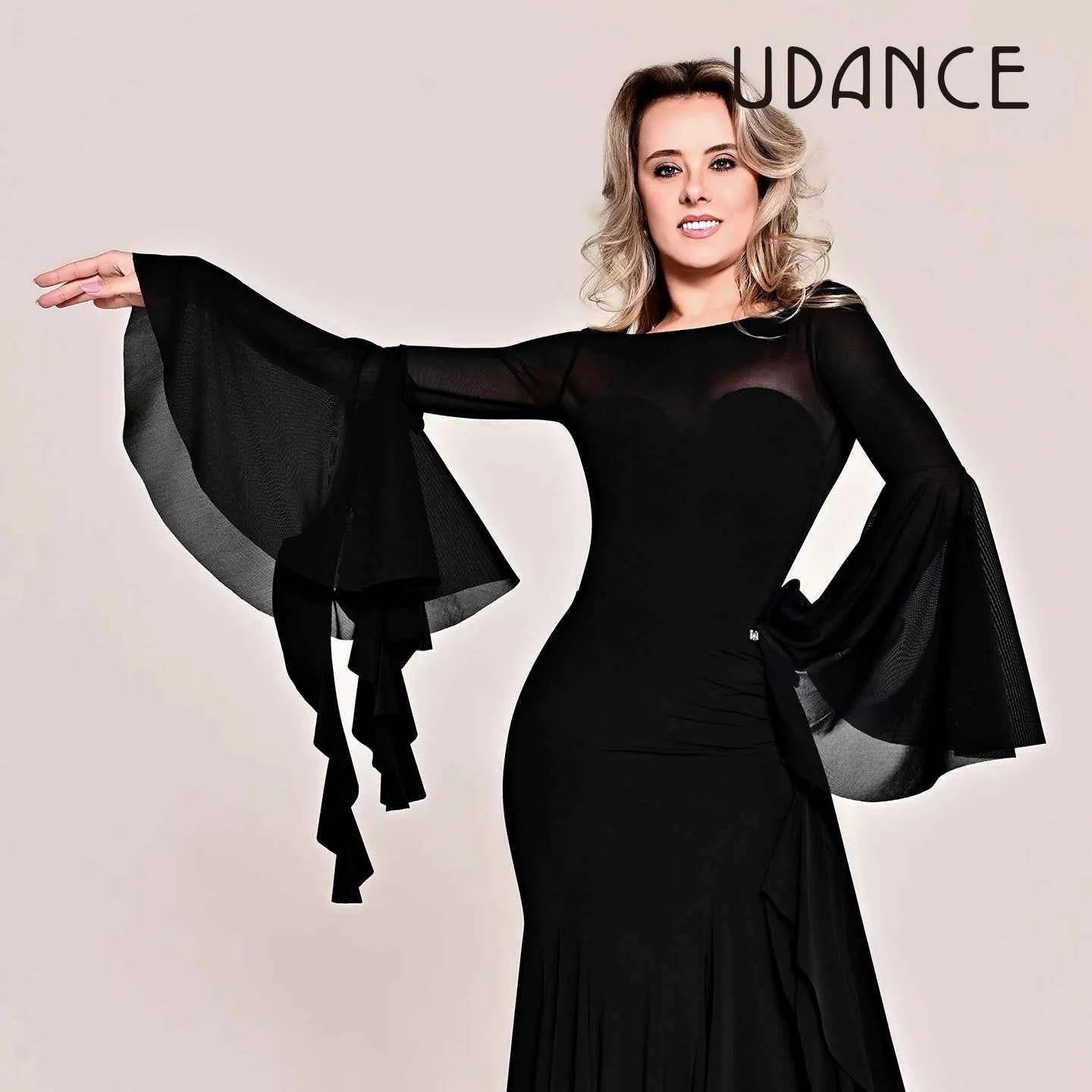 UDANCE ballroom pendulum body suit pendulum sleeve body suit lotus leaf sleeve mesh splicing top AMD11