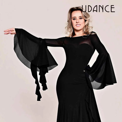 UDANCE ballroom pendulum body suit pendulum sleeve body suit lotus leaf sleeve mesh splicing top AMD11