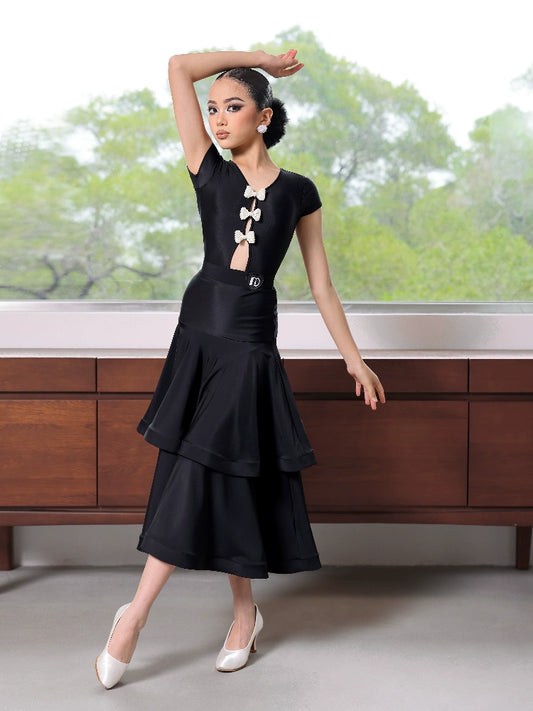 TID. CM2420 children's ballroom dance skirt spring and summer new bow double-layer skirt large swing skirt high-end national ballroom dance suit