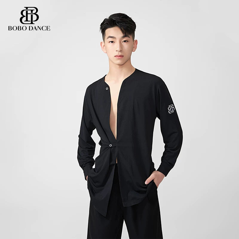BOBO.L081 Adult Boys Latin Dance Clothing Autumn and Winter Design Men's Shirt Long Sleeve Practice Clothing Performance Clothing Top