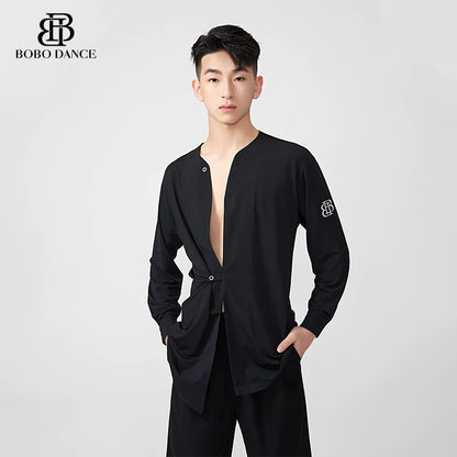BOBO.L081 Adult Boys Latin Dance Clothing Autumn and Winter Design Men's Shirt Long Sleeve Practice Clothing Performance Clothing Top