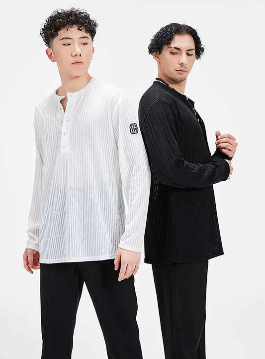 BOBO Men's Latin Dance Suit High-end Professional Practice Suit Adult Personality Performance Top Long Sleeve Dance Suit