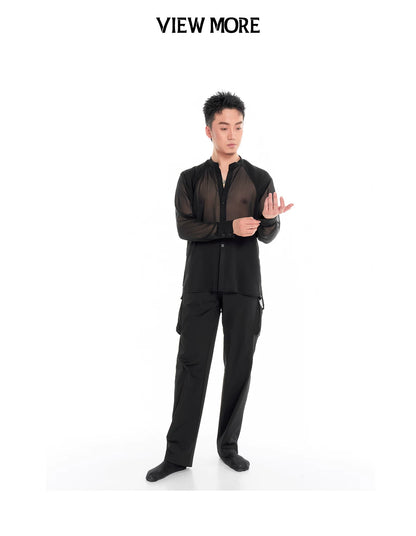 DUYQ "Men's Series" 008 Black three-dimensional pocket drawstring elastic waist trousers Latin dance suit professional