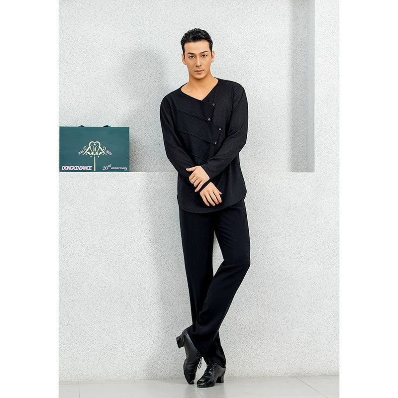 DONG XIN.NY834 Dance Suit [Rhythm Dancing] Latin Dance Tencel Long Sleeve Top Key-type Breasted Practice Suit