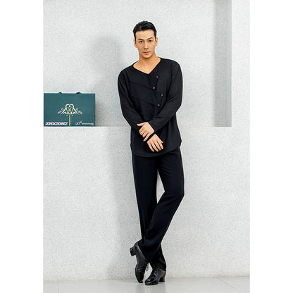 DONG XIN.NY834 Dance Suit [Rhythm Dancing] Latin Dance Tencel Long Sleeve Top Key-type Breasted Practice Suit