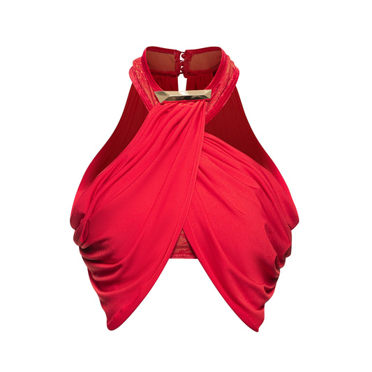 DUYQ [NSAD] 017 Cross-neck short top, national standard women's Latin dance practice uniform, professional class uniform for performance