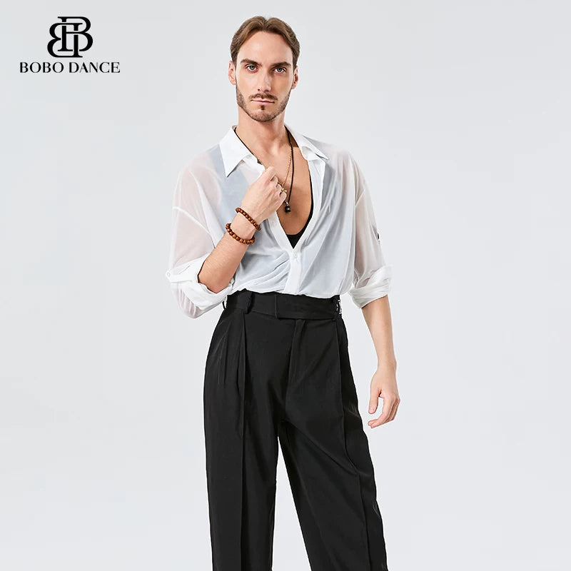 BOBO. L154 Men's Latin Dance Suit High-end Professional Practice Suit Adult Personality Performance Top Shirt Dance Suit