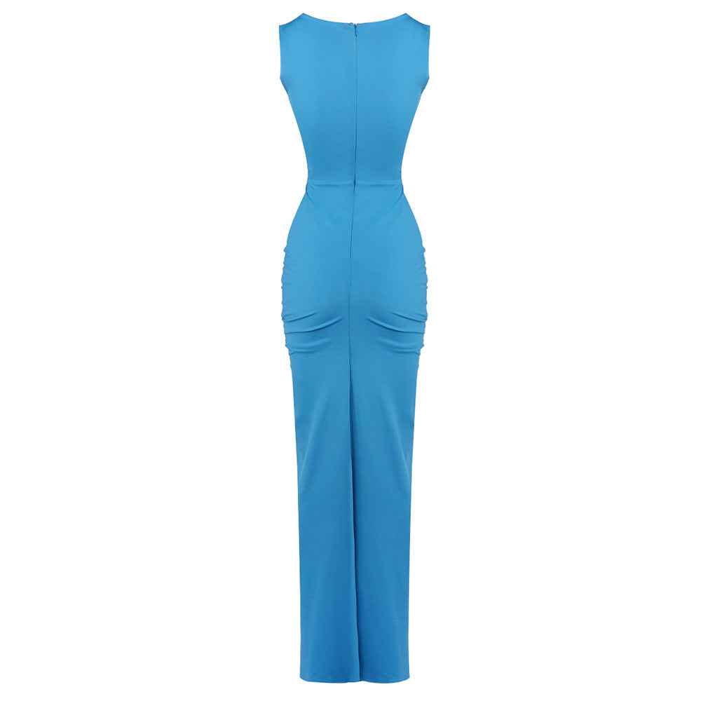 Z0019 Blue High Waist Slim Dress