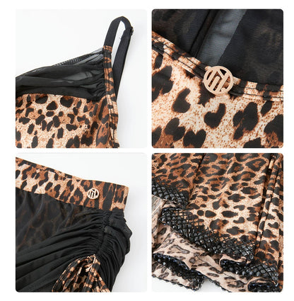 DUYQ "Leopard Hidden, Xia Ying" Latin 007 original splicing design one-piece top national standard women's Latin dance uniform - Mine·Jas