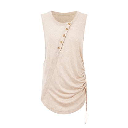 DUYQ "Female Teacher Series" 007 Design Sense Oblique Button Drawstring Sleeveless Top National Standard Latin Dance Clothing Professional