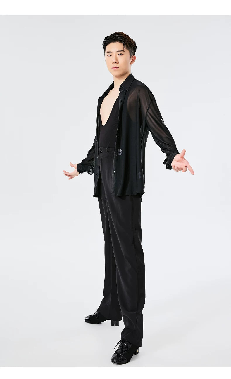 BOBO. L154 Men's Latin Dance Suit High-end Professional Practice Suit Adult Personality Performance Top Shirt Dance Suit