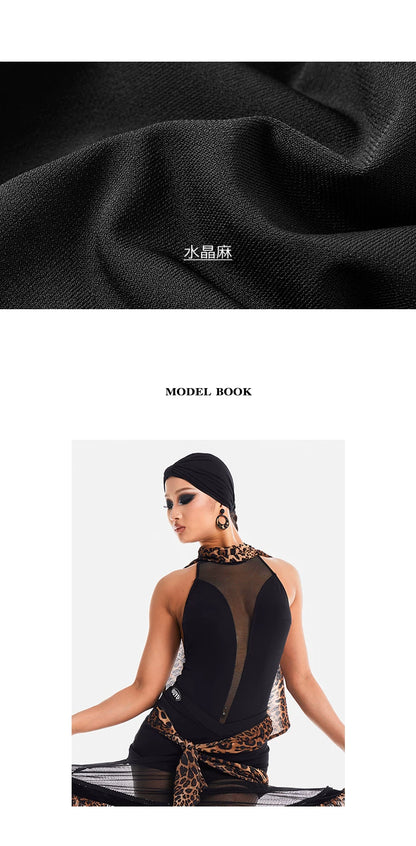 DUYQ "Chasing Leopard Girl" 015 deep V neck neck sleeveless streamer top women's adult Latin dance practice clothes professional
