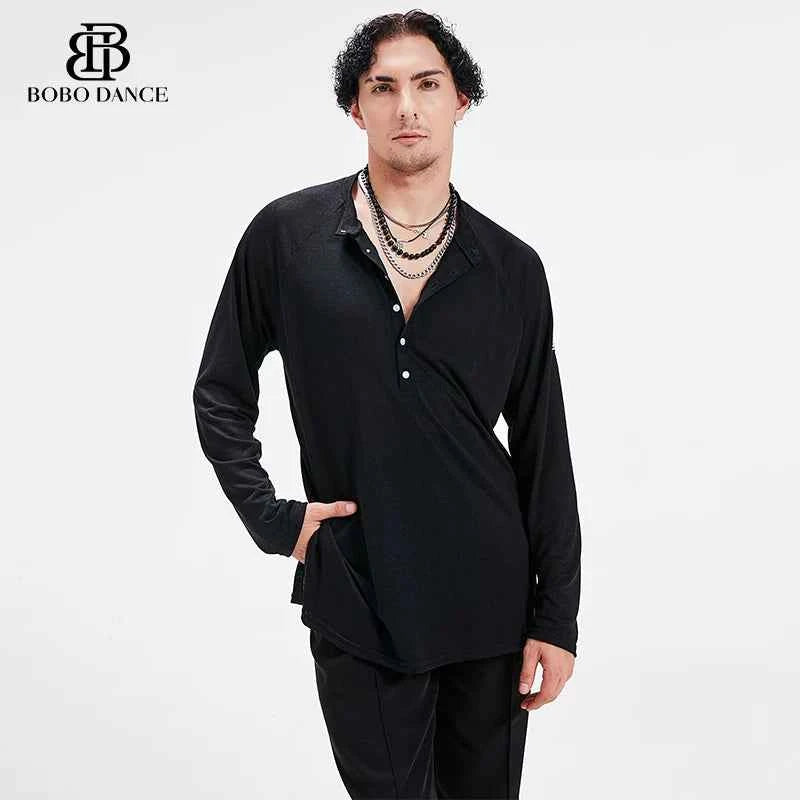 BOBO Boys Latin Dance Suit Professional Top Adult Practice Suit Art Test Performance Training Suit Men's Shirt