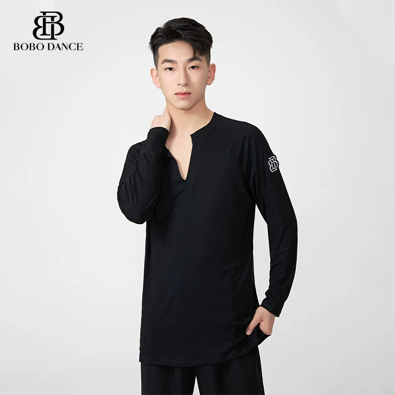 BOBO.L076 Boys Latin Dance Clothing High-end New Professional Practice Clothing Men's Adult Loose Autumn and Winter Long Sleeve Top
