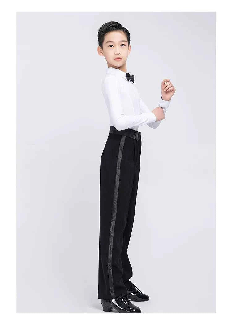G.DANCE Children's Dance Costume Boys Latin Modern Dance White Shirt Trousers Performance Competition Regulations Uniform 5106
