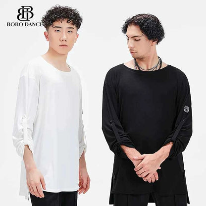 BOBO Boys Latin Dance Suit Crew Neck Black and White T-Shirt Men's Ballroom Dance Professional Latin Practice Suit Dance Top
