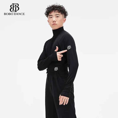BOBO Boys Latin Dance Clothing High-end Professional Practice Clothing Men's Adult High Neck Autumn and Winter Long Sleeve Top