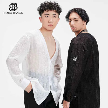 BOBO Men's Latin Dance Suit Shirt High-end Professional Practice Suit Adult Couple Top Long Sleeve Boys