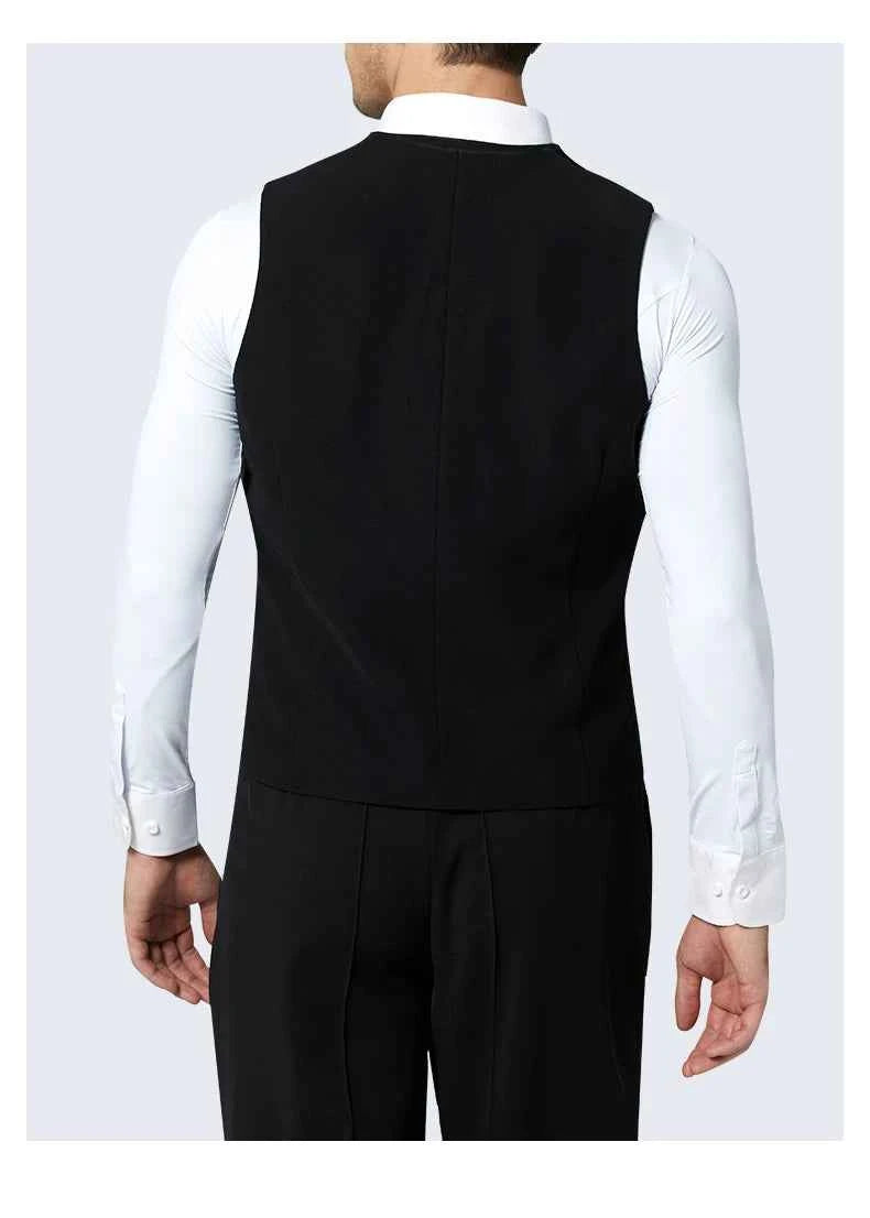 NY Fashion Men's Black Double-breasted Vest Latin Dance Ballroom Dance Training Suit Performance Suit 22114MJ