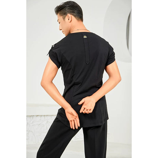 Dongxin dance suit, Latin dance deodorant cloth men's dry top, buckle belt design practice suit NY705