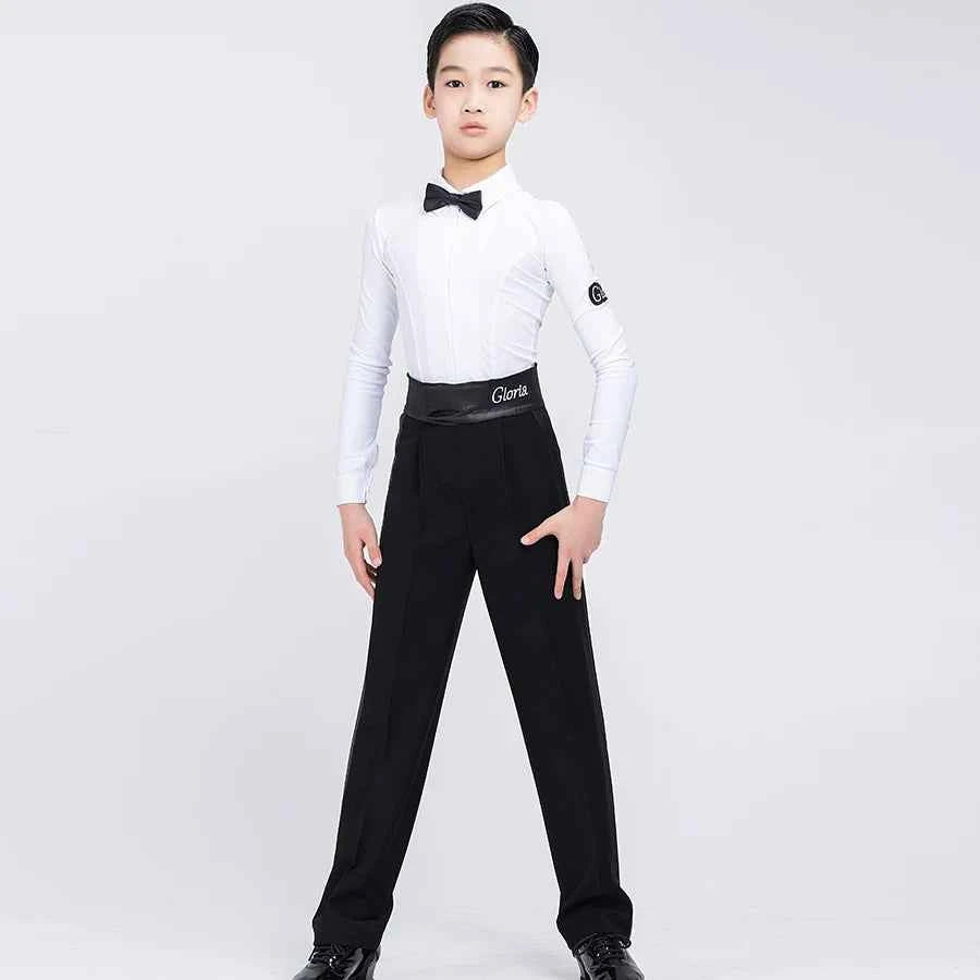 G.DANCE Children's Dance Costume Boys Latin Modern Dance White Shirt Trousers Performance Competition Regulations Uniform 5106