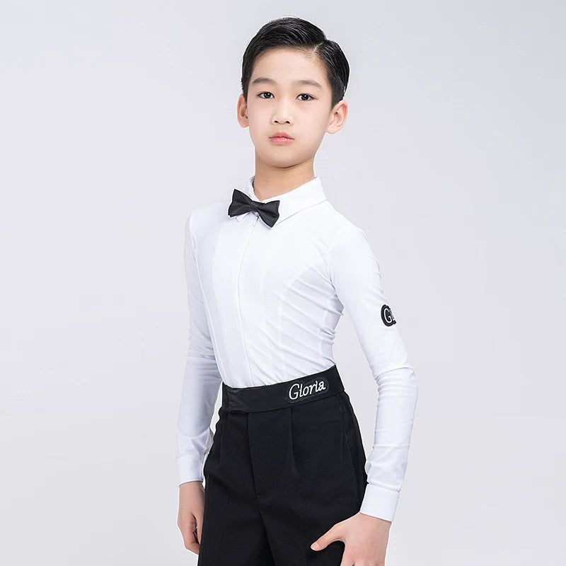 G.DANCE Children's Dance Costume Boys Latin Modern Dance White Shirt Trousers Performance Competition Regulations Uniform 5106