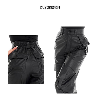 DUYQ "Female Teacher Series" 009 Glossy deconstruction three-dimensional big pocket straight trousers Latin dance suit professional