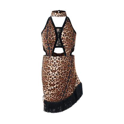 DUYQ "Leopard Hidden Xia Ying" 007 dress high-end Latin dance girls practice clothes professional - Mine·Jas