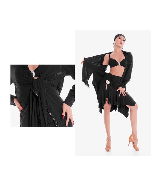DUYQ "Mountain Awakening Rain Latin" 019 Back Hollow Diamond Shirt National Standard Women's Latin Dance Practice Suit