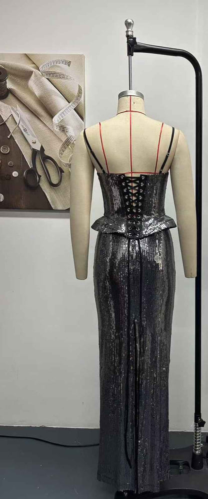 Z0045 sequin suspender dress