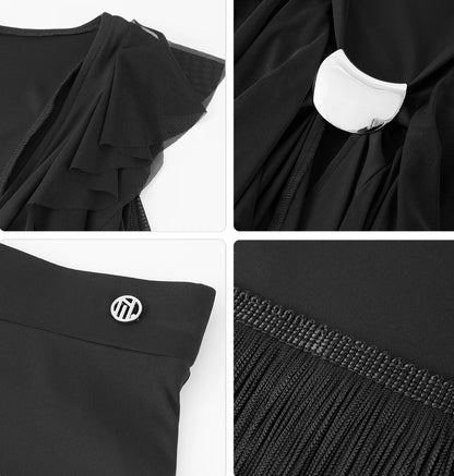 Black dress with details on a white background