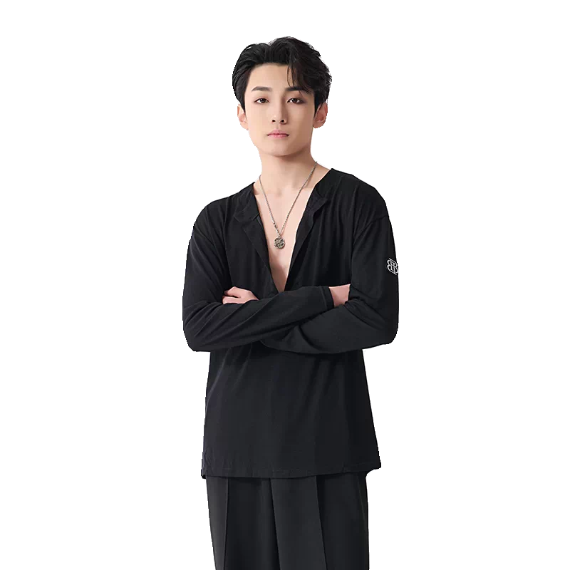 BOBO boys Latin dance clothing high-end new professional practice clothes men's adult loose art test long-sleeved top